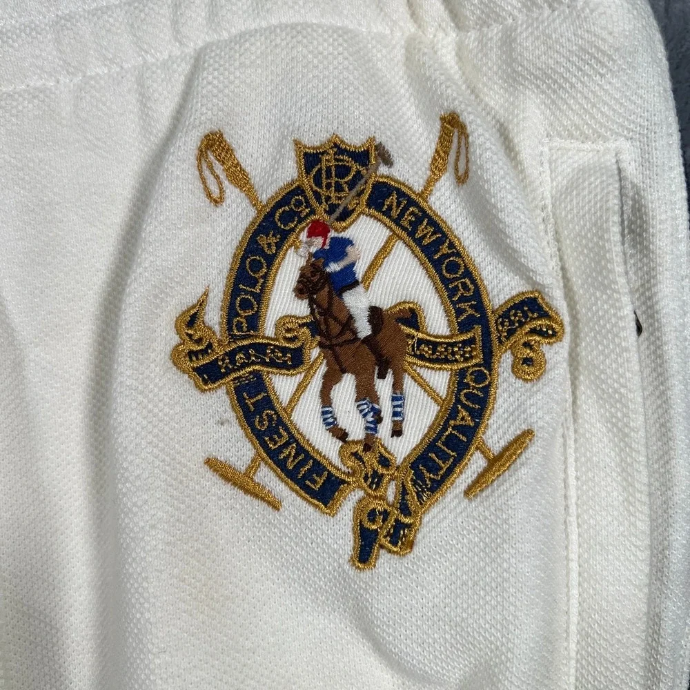 Polo Ralph Lauren Sweatpants Mens Large Beige White Crest Big Pony‎ Wide Leg
